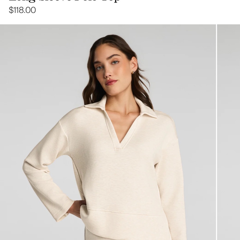 SPANX Cream V-Neck Collared Pullover AND matching pants
